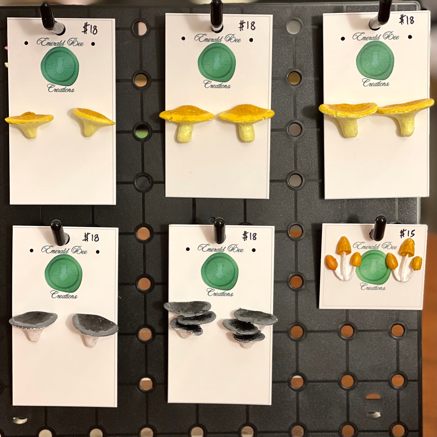 Emerald Bee handmade Mushroom earrings