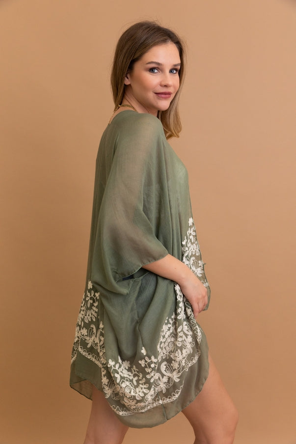 Boho Chic Floral Embroidered Sage top