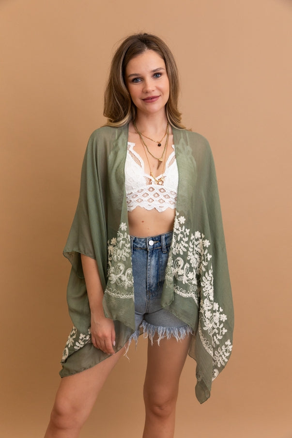 Boho Chic Floral Embroidered Sage top