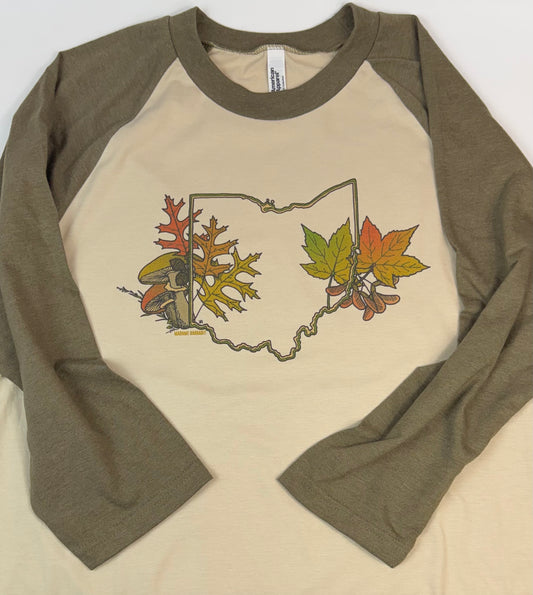 Ohio Fall leaves & mushrooms unisex raglan shirt