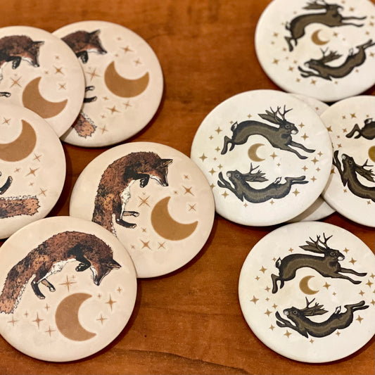 Folk animal pins - Fox or Jackalope