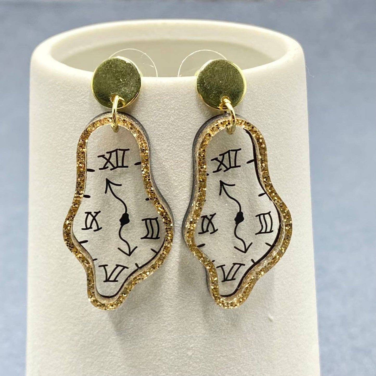 Time Flies Geometric Acrylic melting Clock Dangle Earrings