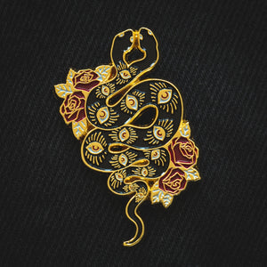 Two headed Snake eyes and roses enamel pin