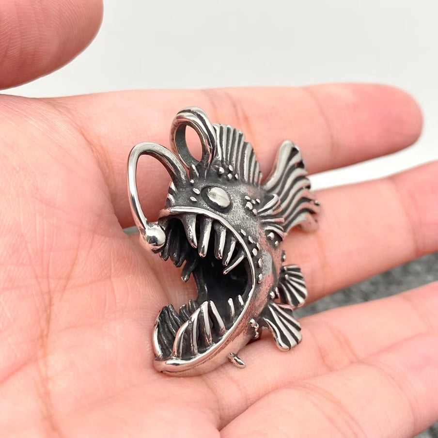 Angler fish stainless steel pendant necklace