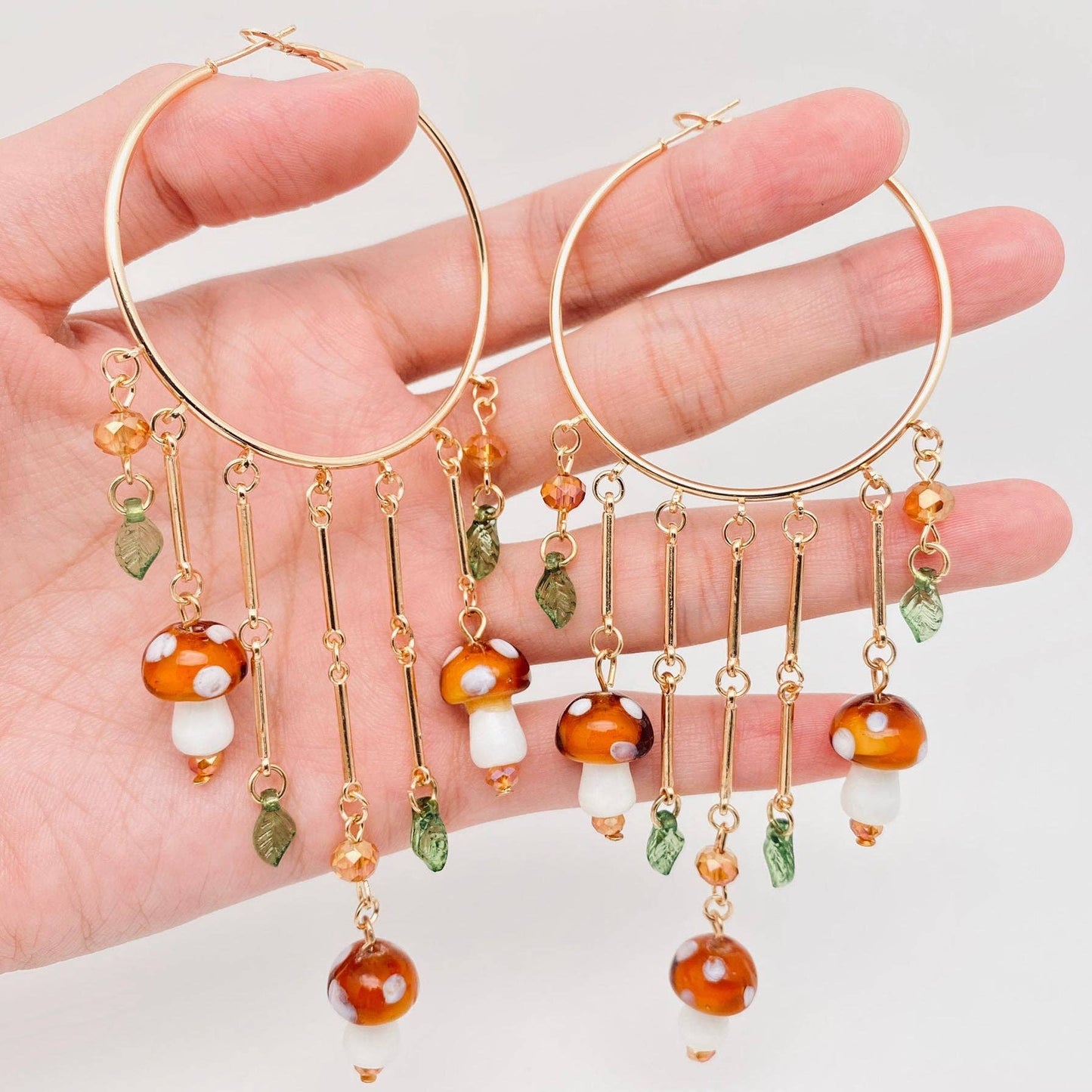 Mushroom Charm Dangly Ring Hoop Earrings