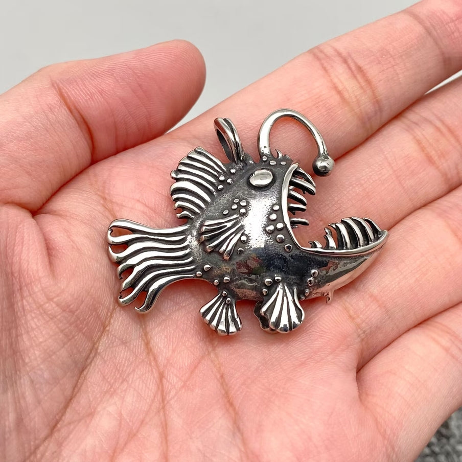Angler fish stainless steel pendant necklace