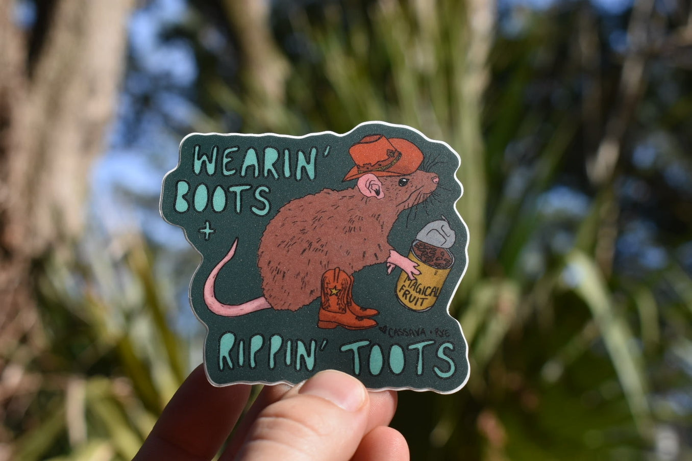 Wearin Boots Rippin Toots cowboy rat sticker