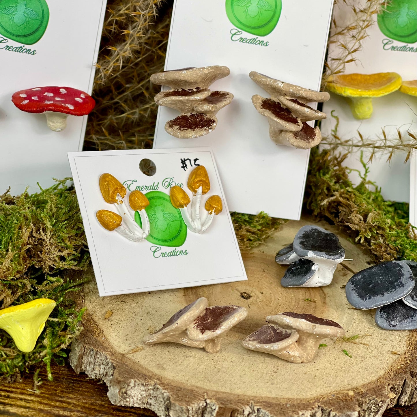 Emerald Bee handmade Mushroom earrings