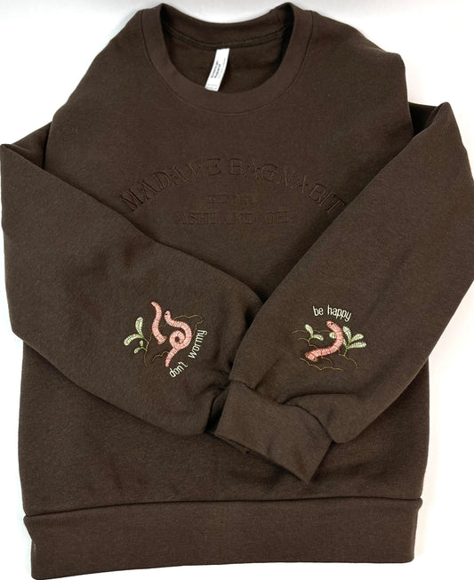 Don't Wormy, Be Happy MB embroidered women's crewneck sweatshirt