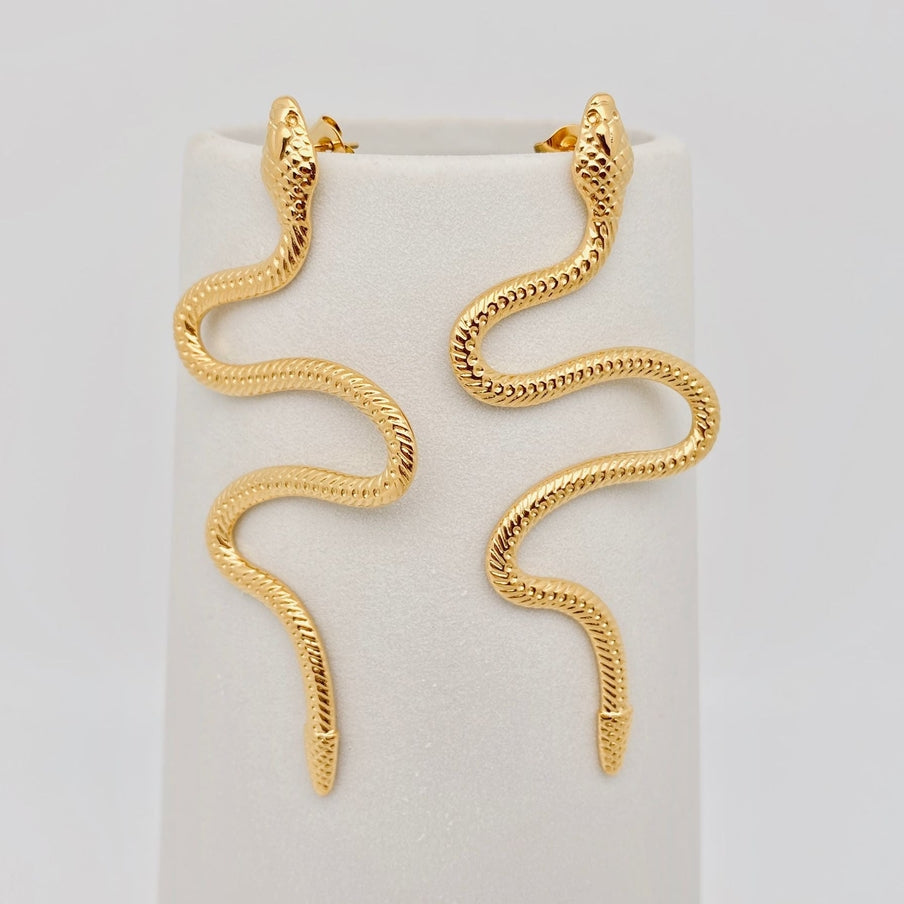 Long Snake 18K Gold Plated Stainless Steel Post Earrings