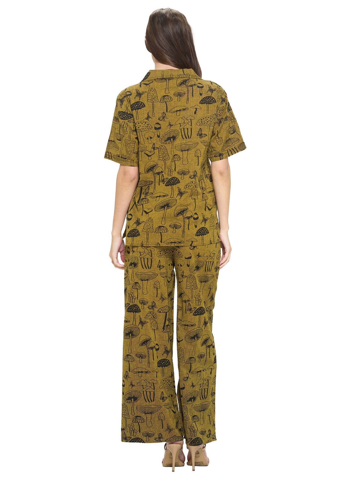 Button up Mushroom Print Unisex Blouse Shirt