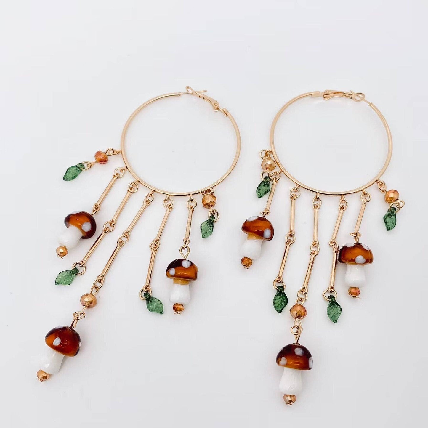 Mushroom Charm Dangly Ring Hoop Earrings