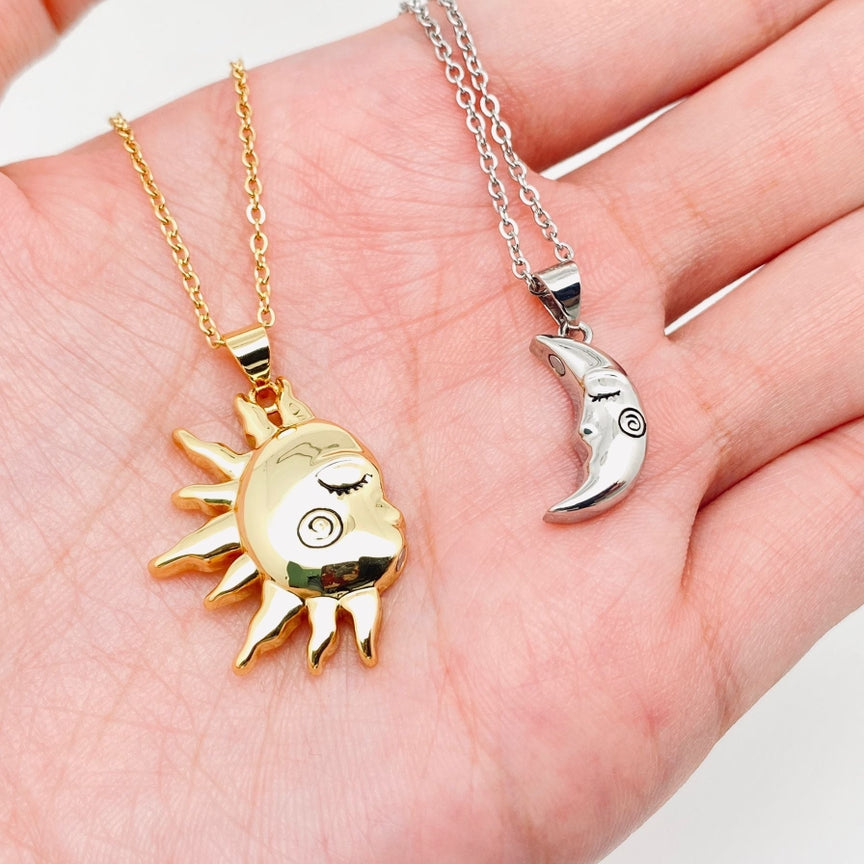 Sun and Moon's kiss couples bff necklace set