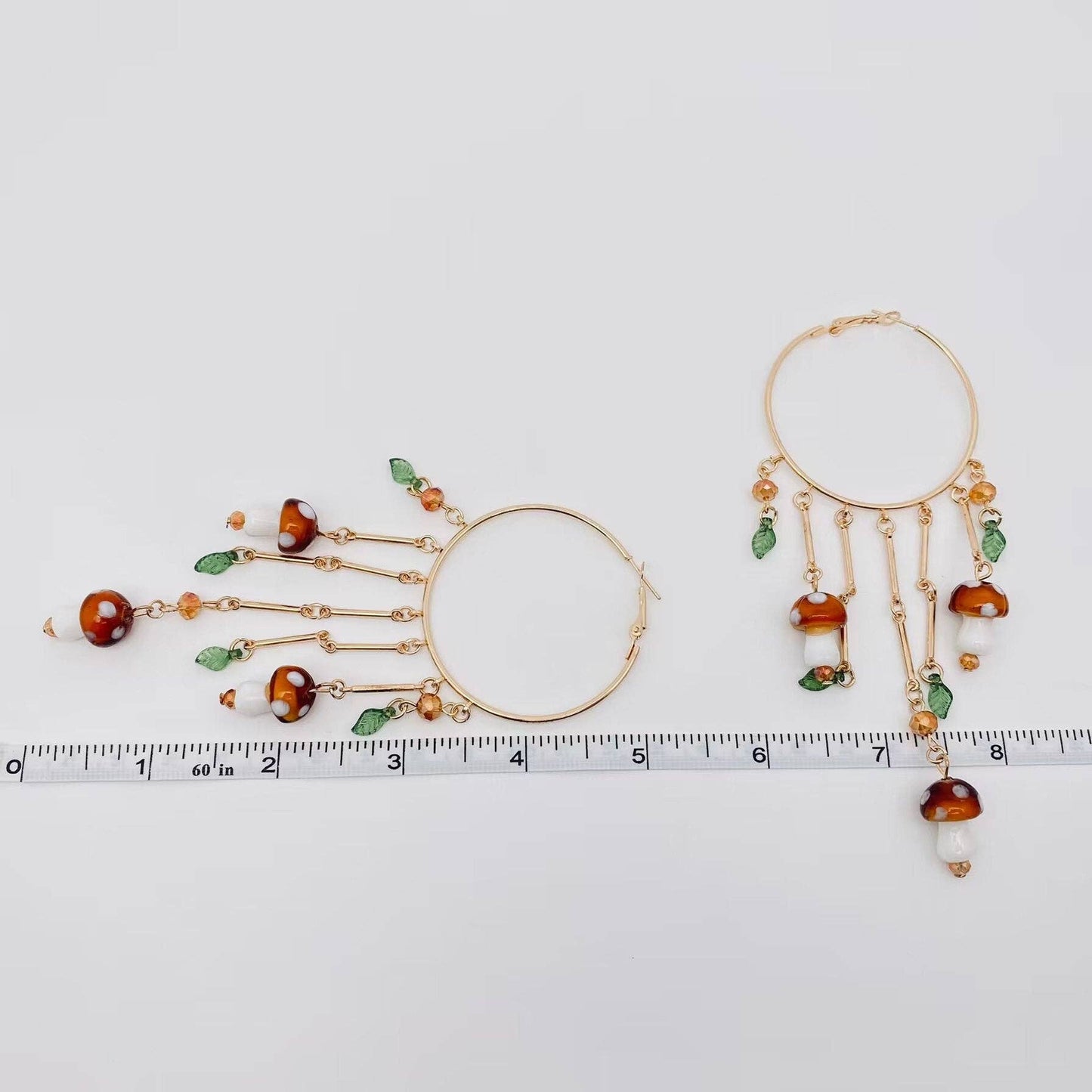Mushroom Charm Dangly Ring Hoop Earrings