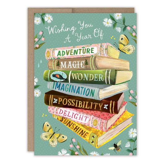 A Year of Wishes Book Stack Birthday Card - Katie Daisy