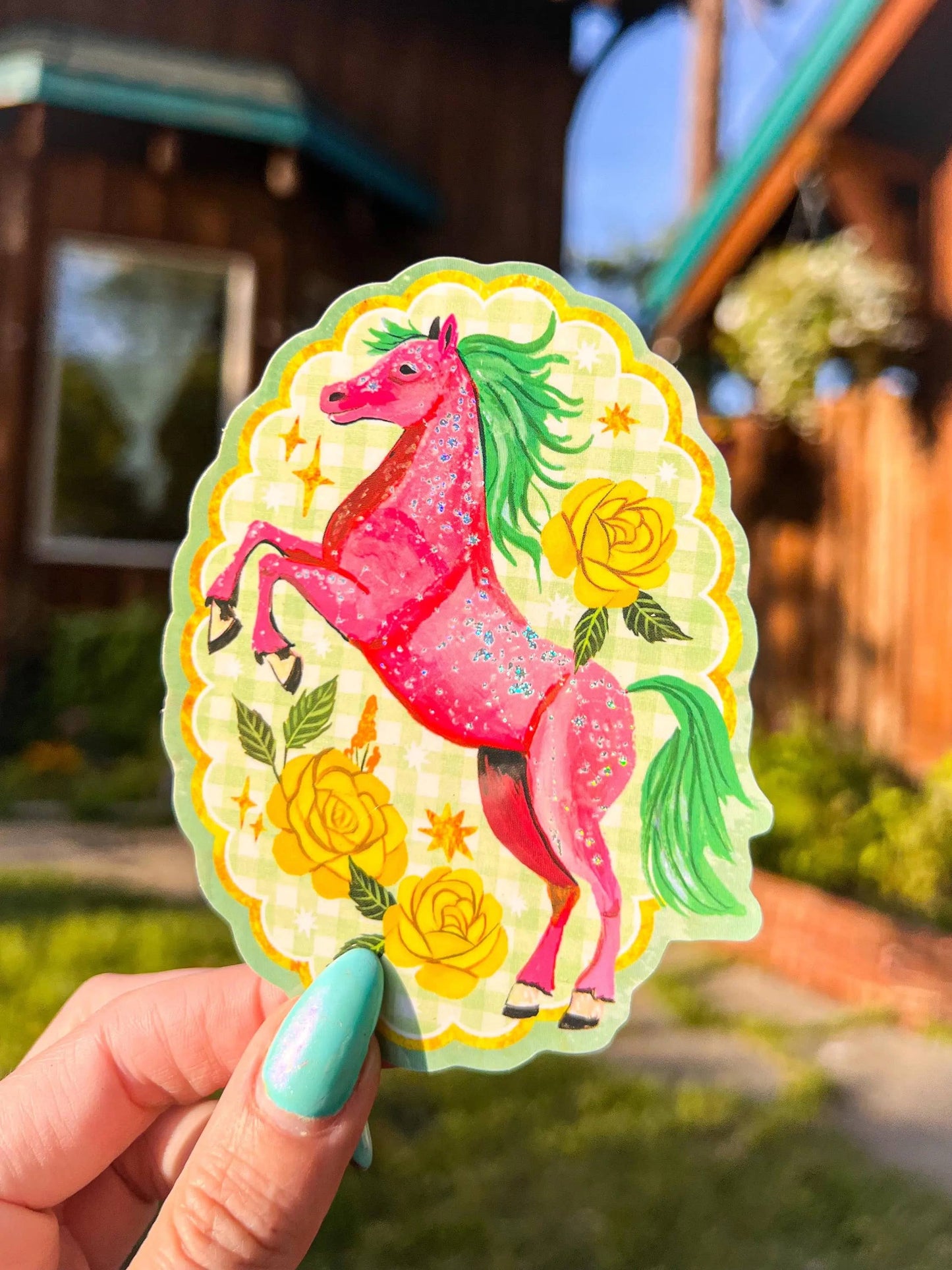 Sparkle Pink Pony Glitter Sticker - Katie Daisy