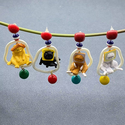 Funny Asymmetric hanging Resin Cat Earrings