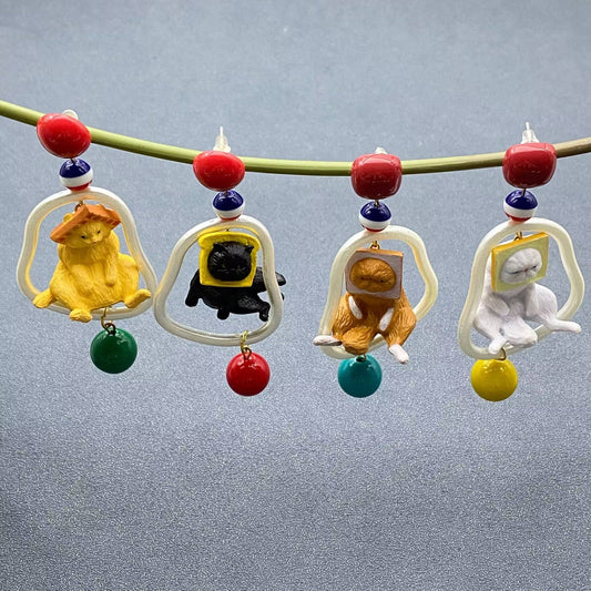 Funny Asymmetric hanging Resin Cat Earrings