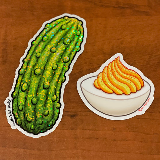 Glittery Pickle or Deviled Egg vinyl stickers