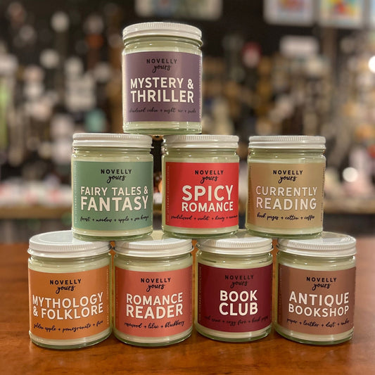 jar candles with book themes