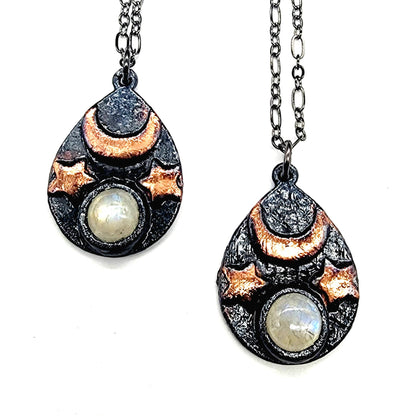 Smiling Moon Rainbow Moonstone Pendant Necklace