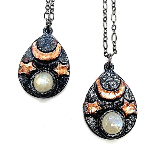 Smiling Moon Rainbow Moonstone Pendant Necklace