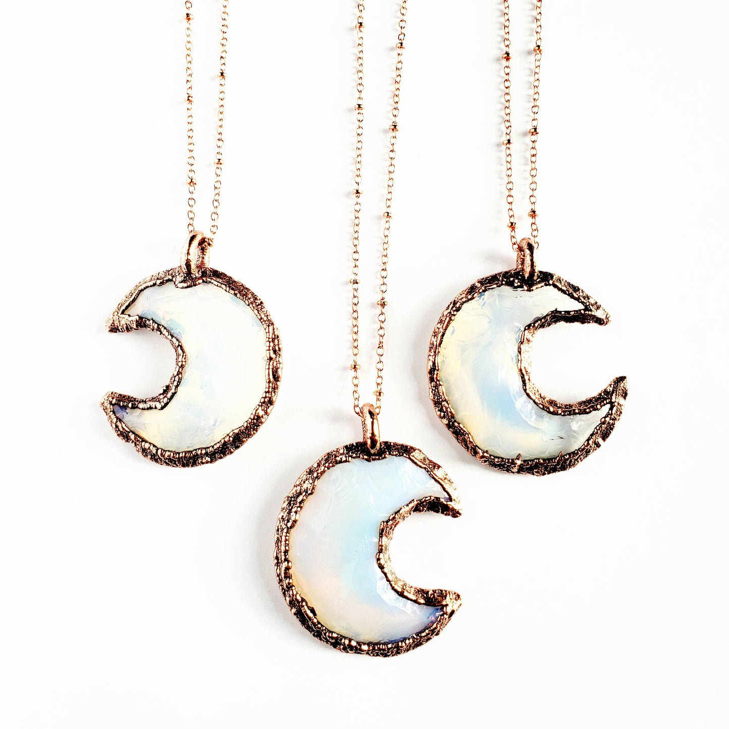 Knapped Opalite Crystal Crescent Moon Necklace