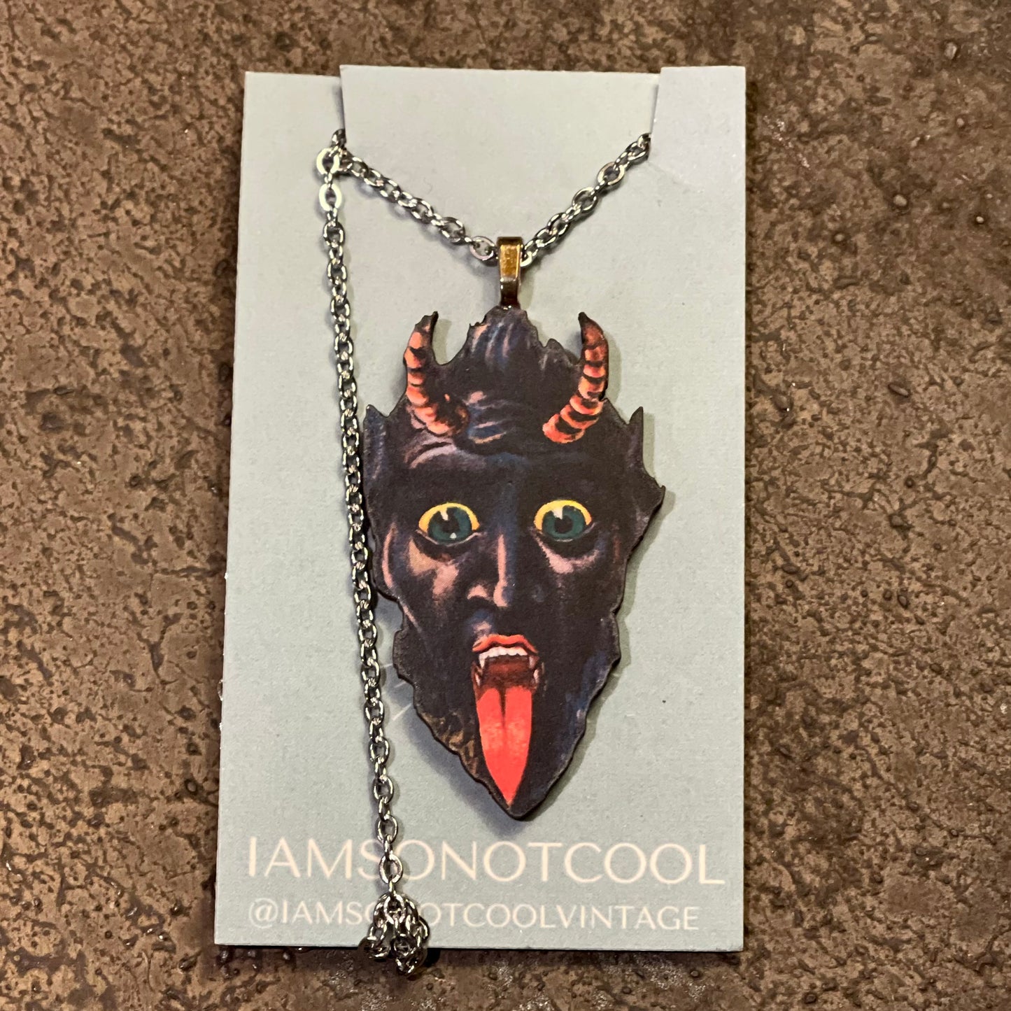 Krampus face pendant necklace