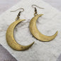 Aged-brass style crescent moon earrings