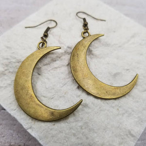 Aged-brass style crescent moon earrings