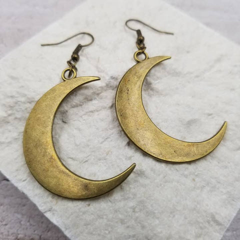Aged-brass style crescent moon earrings