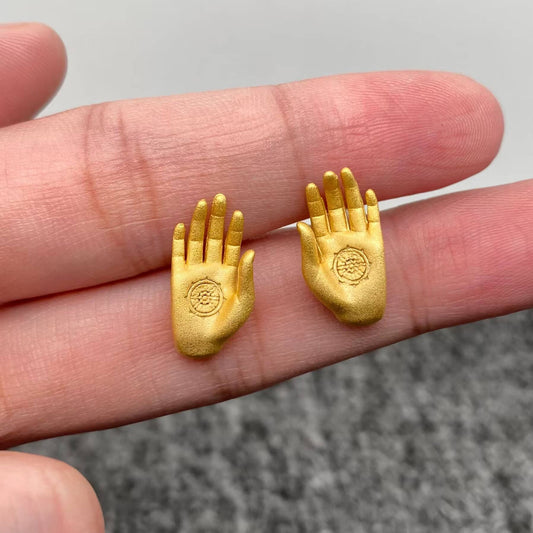 Buddhism Hand 14K Matte Gold Plated Ear Studs