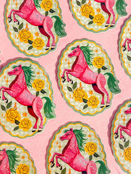 Sparkle Pink Pony Glitter Sticker - Katie Daisy