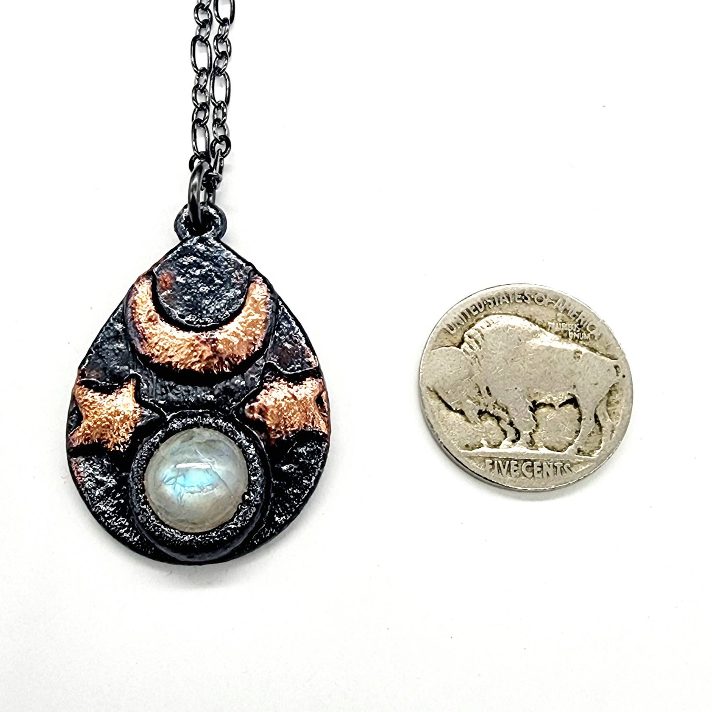 Smiling Moon Rainbow Moonstone Pendant Necklace