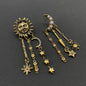Star Fringe Asymmetric Sun Moon Post Earrings - MS