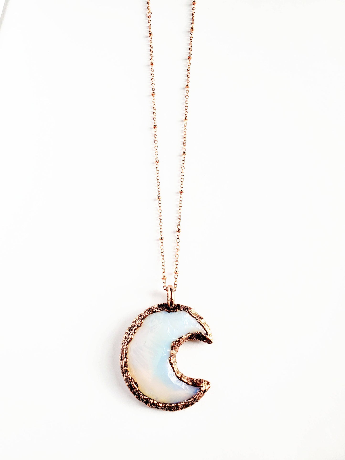 Knapped Opalite Crystal Crescent Moon Necklace