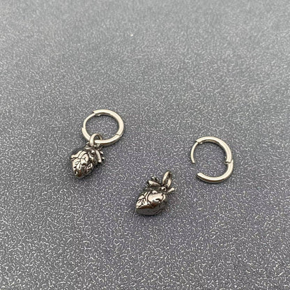 Gothic Anatomical Heart Charm Stainless Steel Huggie Earrings
