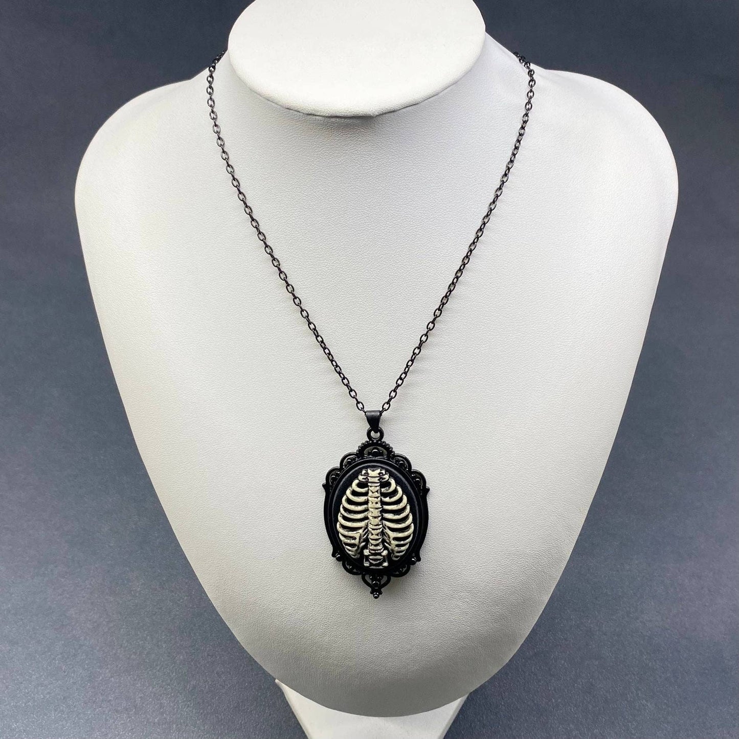 Gothic Style Ribcage bones Pendant Black Necklace