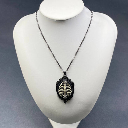 Gothic Style Ribcage bones Pendant Black Necklace