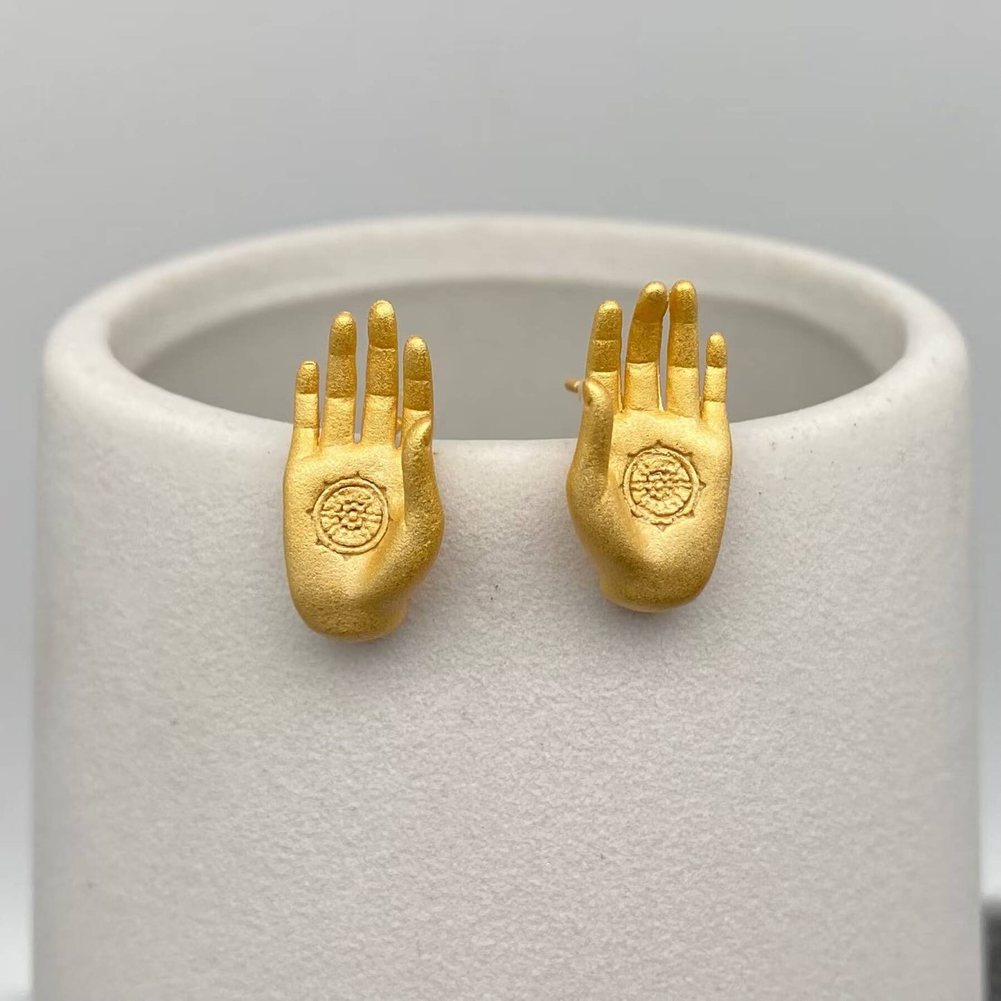 Buddhism Hand 14K Matte Gold Plated Ear Studs