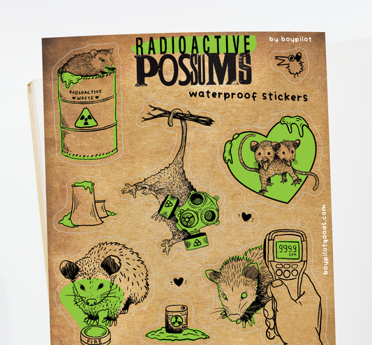 Radioactive Possums Sticker Sheet - Waterproof Vinyl