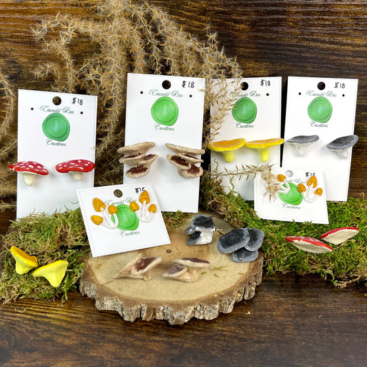 Emerald Bee handmade Mushroom earrings