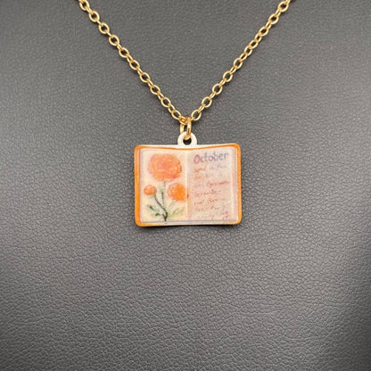 12 Months Birth Flower Book Charm Necklace