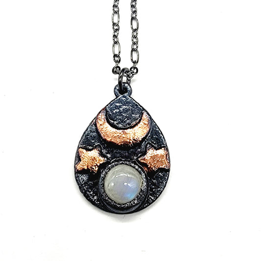 Smiling Moon Rainbow Moonstone Pendant Necklace