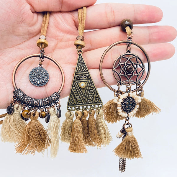 Boho style necklaces on leather cord