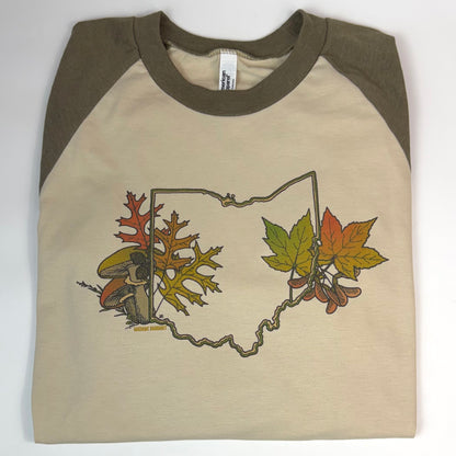 Ohio Fall leaves & mushrooms unisex raglan shirt