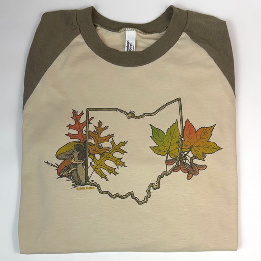 Ohio Fall leaves & mushrooms unisex raglan shirt