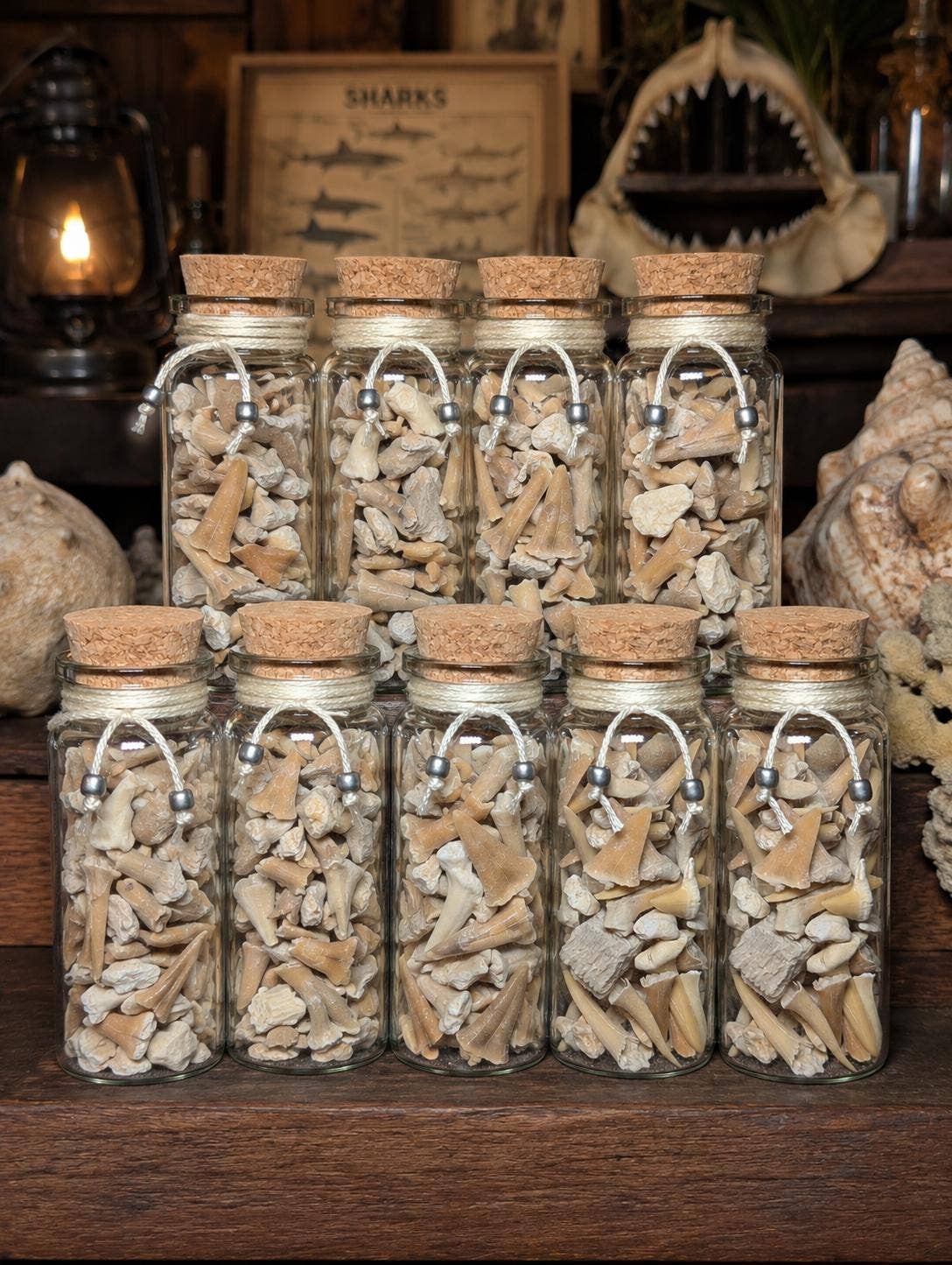 Shark Teeth & Bone Curio Bottle