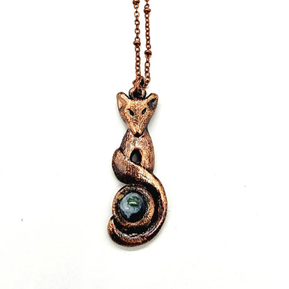 Moss Agate Fox Pendant Necklace