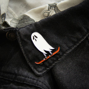 Skateboarding Ghost enamel pin